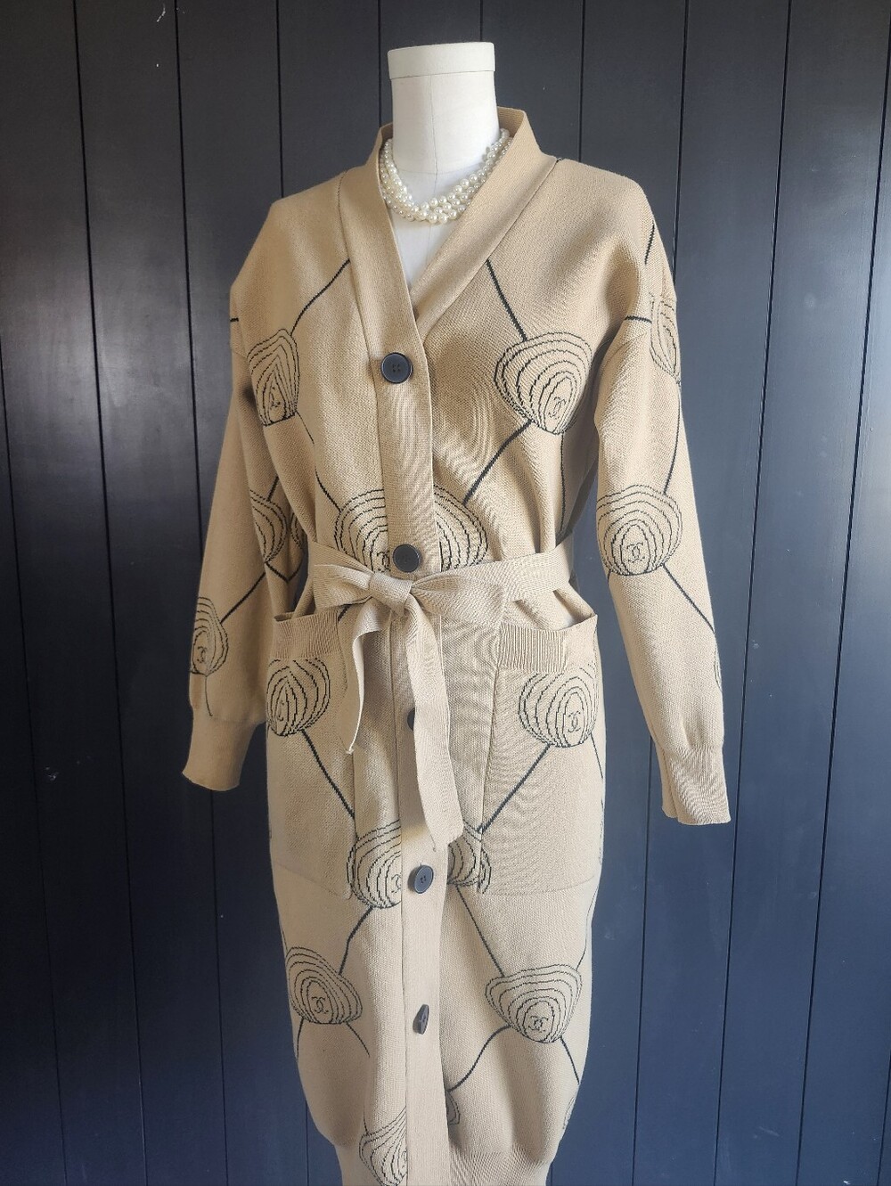 Belted Long Cardigan Sweater Dress MED Logo Design